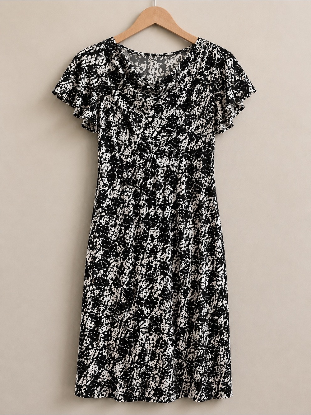 Maternity Black & White Flutter-Sleeve Dress